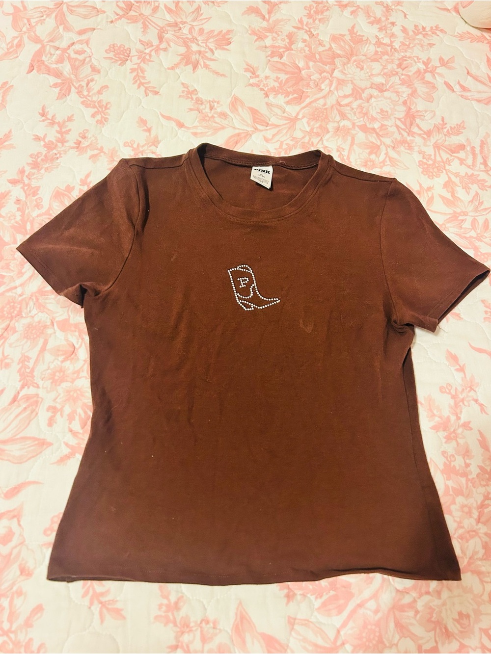 PINK Victoria's Secret Brown Rhinestone Cowboy Boot Tee